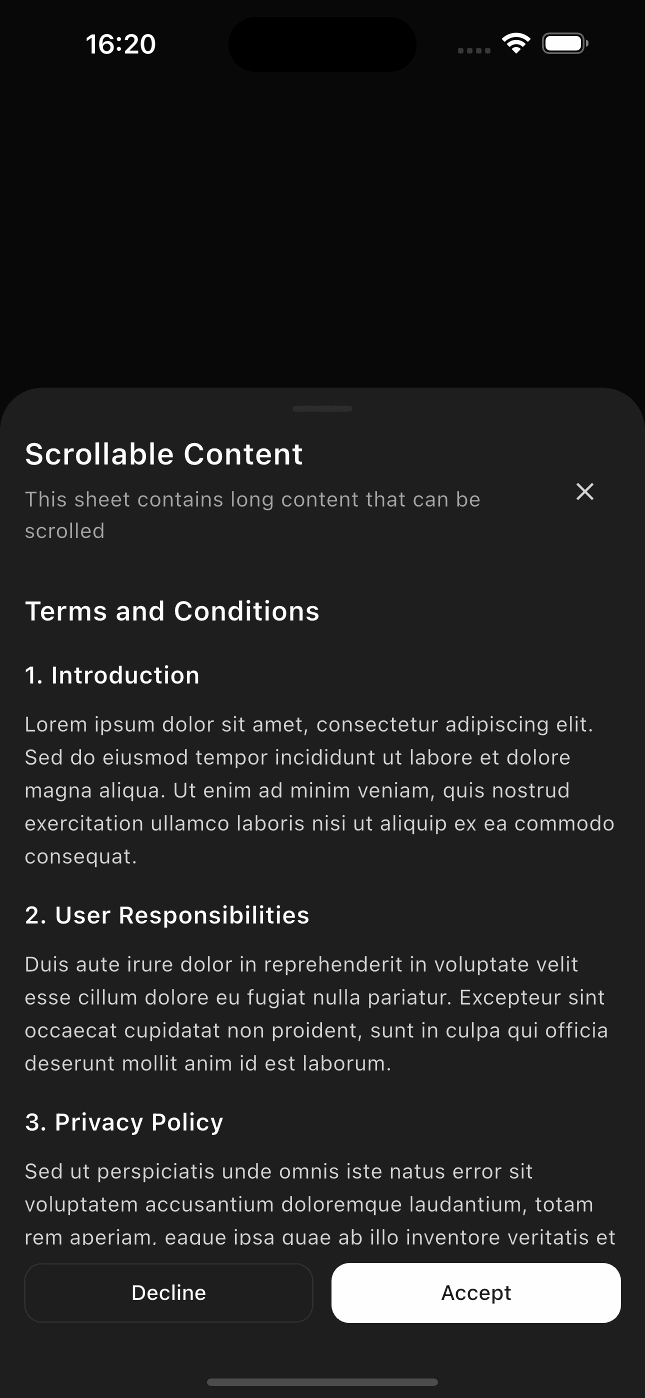 Scrollable bottom sheet preview