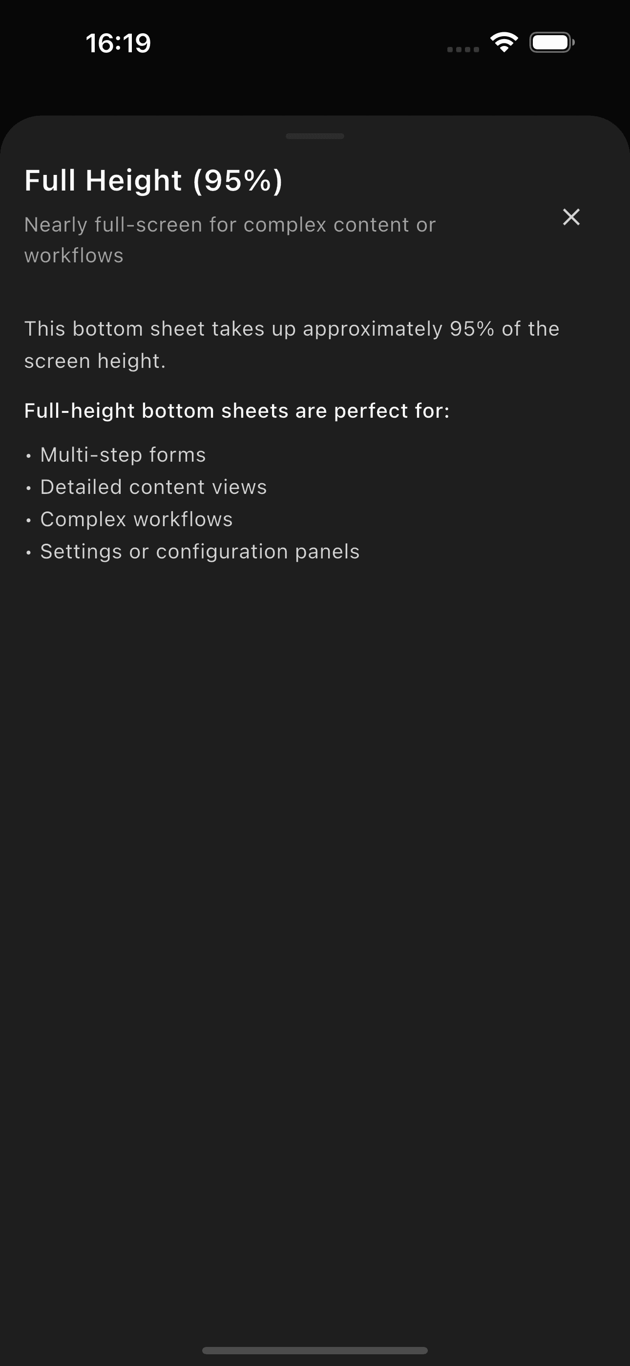 Bottom sheet sizes preview