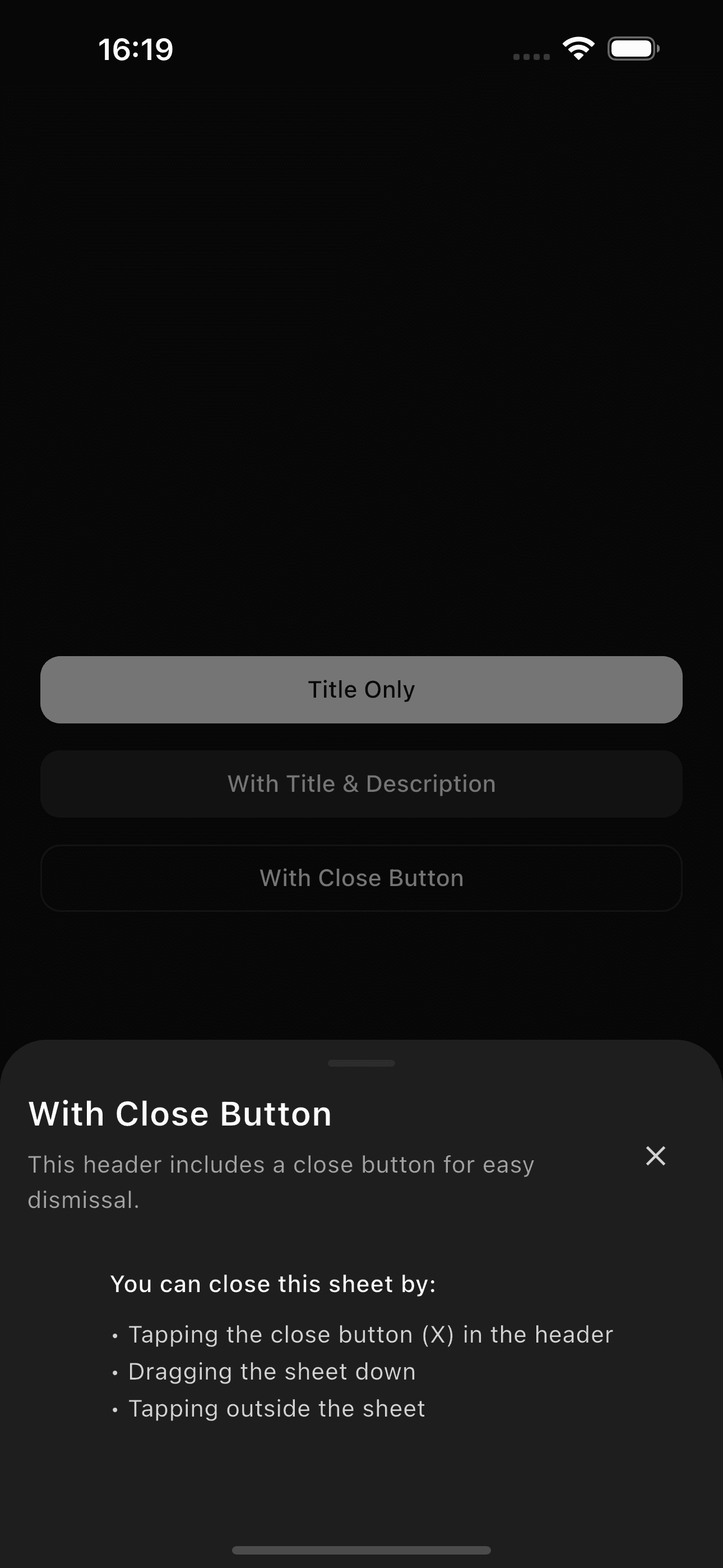 Bottom sheet with header preview