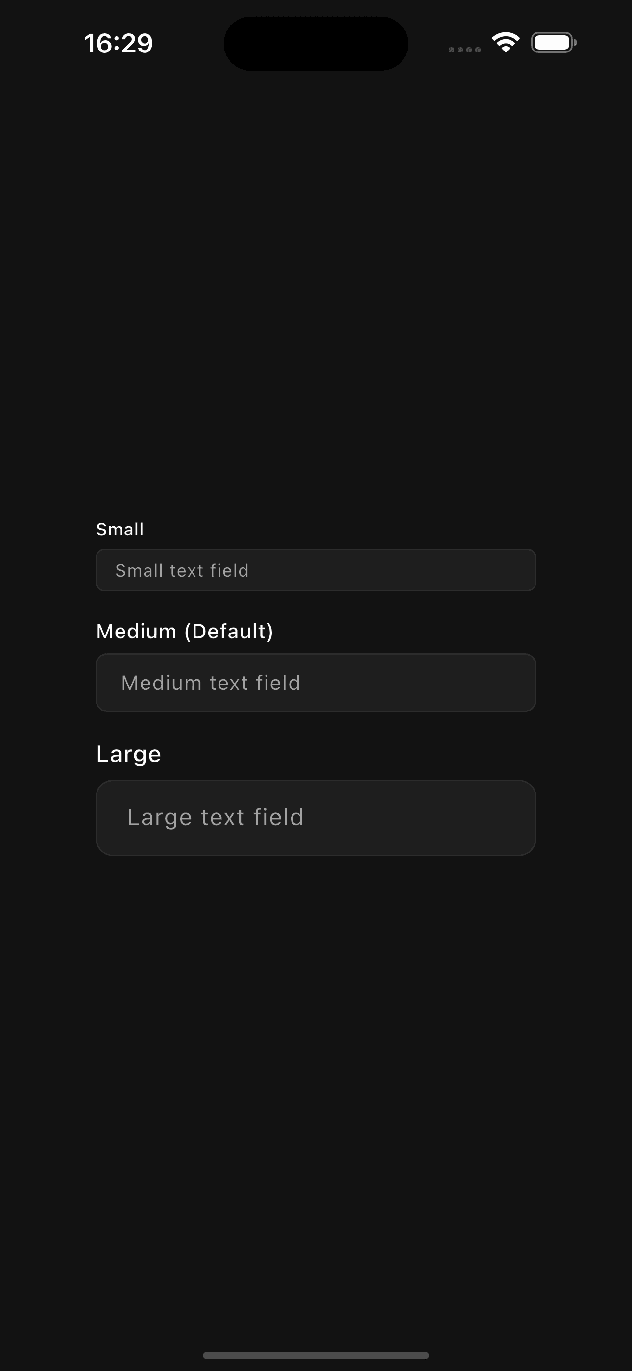 Text field sizes preview