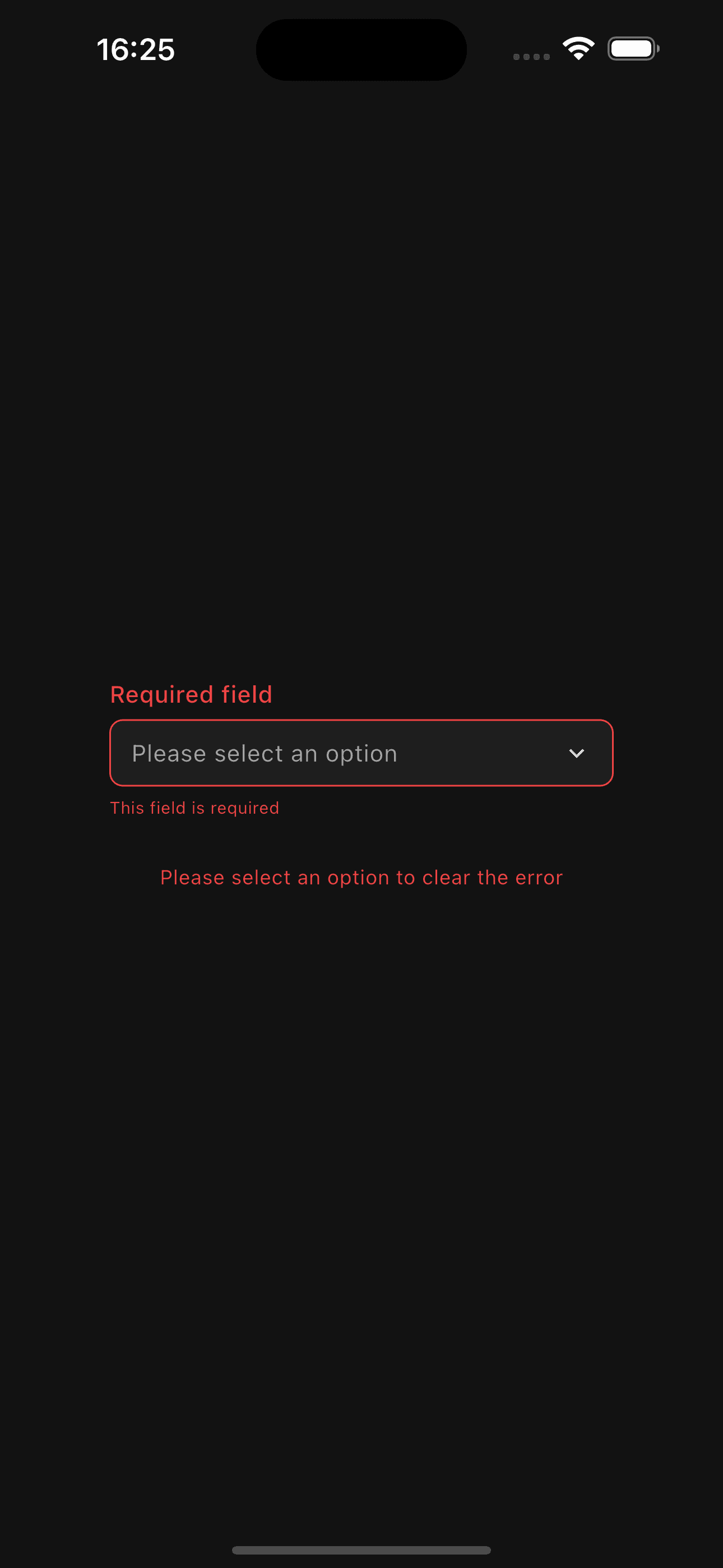 Dropdown error state preview