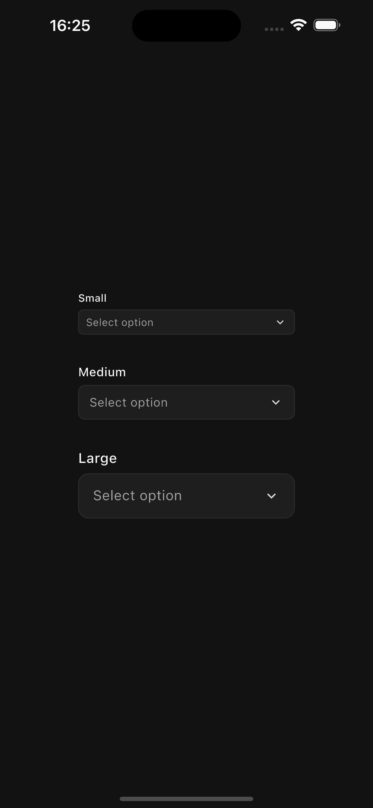 Dropdown sizes preview